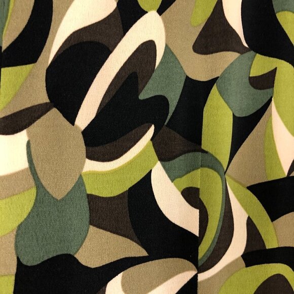 Tahari ASL Abstract Print Green Brown Cream Sleeveless Midi Dress Sz14 - Picture 13 of 16